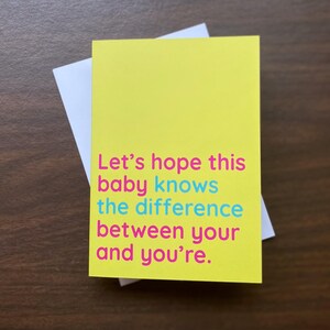 Grappige grammaticakaart voor babyshower, humoristische snarky genderneutrale babykaart
