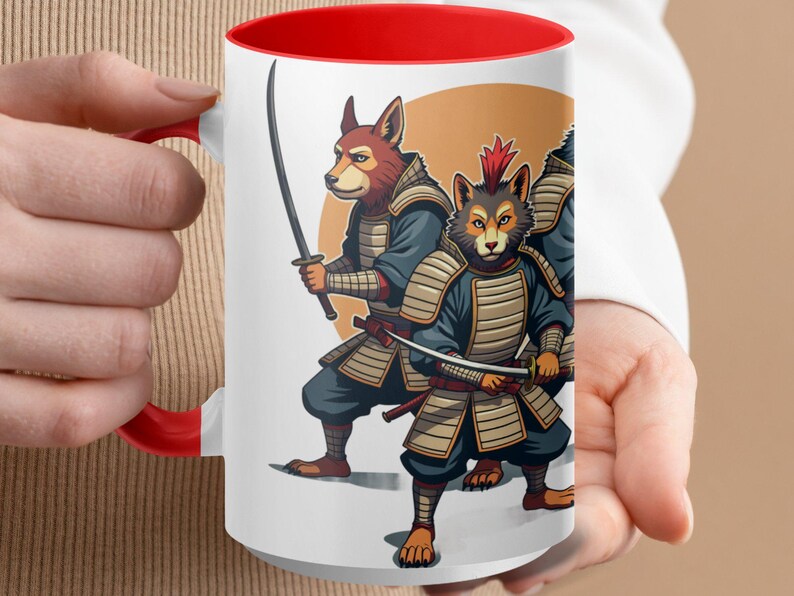 Samurai Animal Warriors Mug, Unique Animal Illustration Coffee Cup