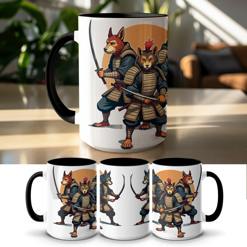 Samurai Animal Warriors Mug, Unique Animal Illustration Coffee Cup