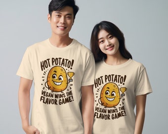 Funny Vegan T-shirt Hot Potato Wins The Flavor Game, Cute Vegetable Shirt, Unisex Graphic Tee, Gift for Vegans, Organic Cotton Top