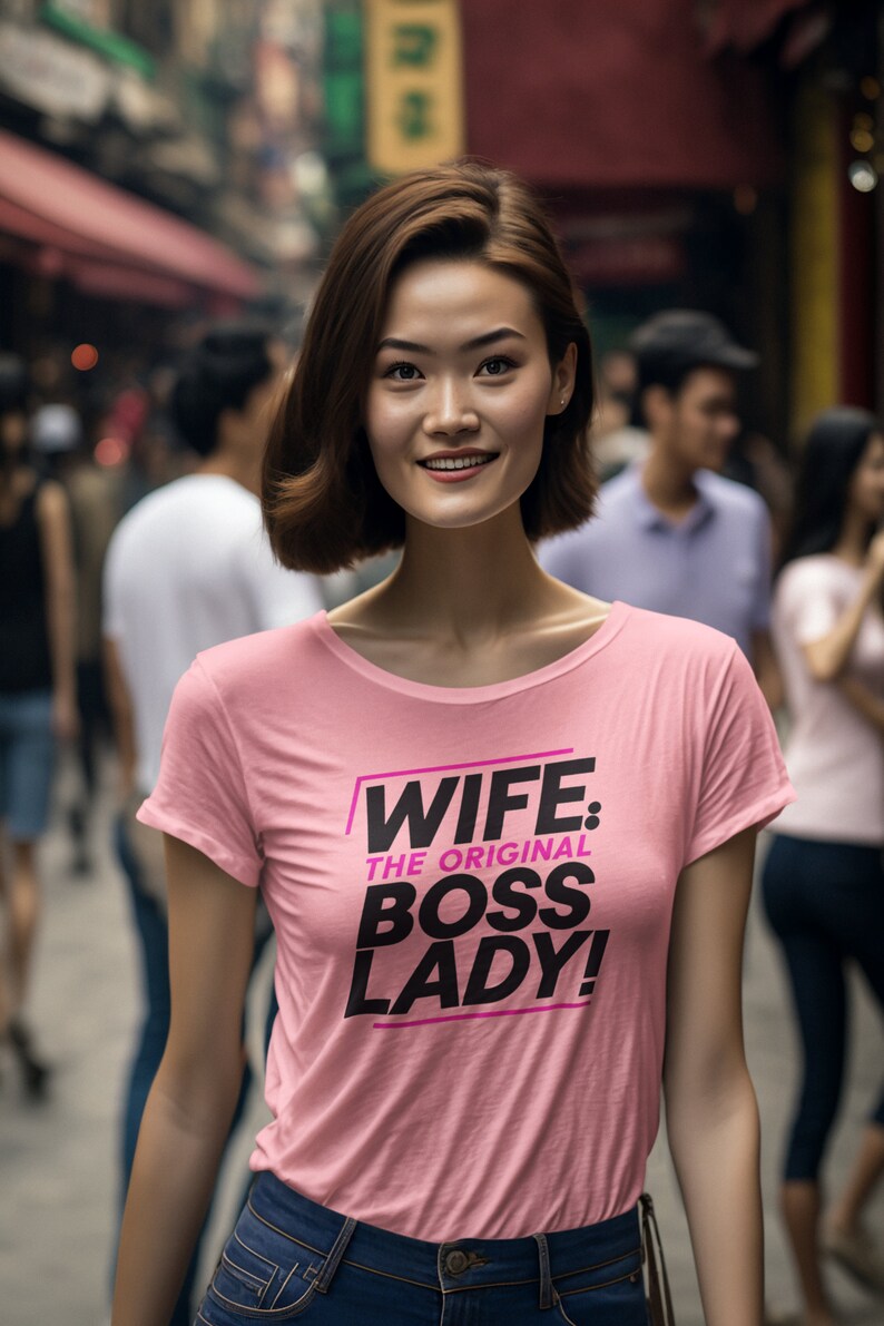 Wife The Original Boss Lady T-Shirt, Feminist Graphic Tee, Empowering Women, Bold Statement Shirt, Gift for Her, Pink Black Top image 5