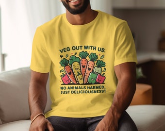 Vegan T-Shirt Veg Out With Us Friendly Carrots and Peppers, Animal-Free Tee, Plant Lovers Shirt, Cruelty-Free Clothing Gift, Unisex t-shirt