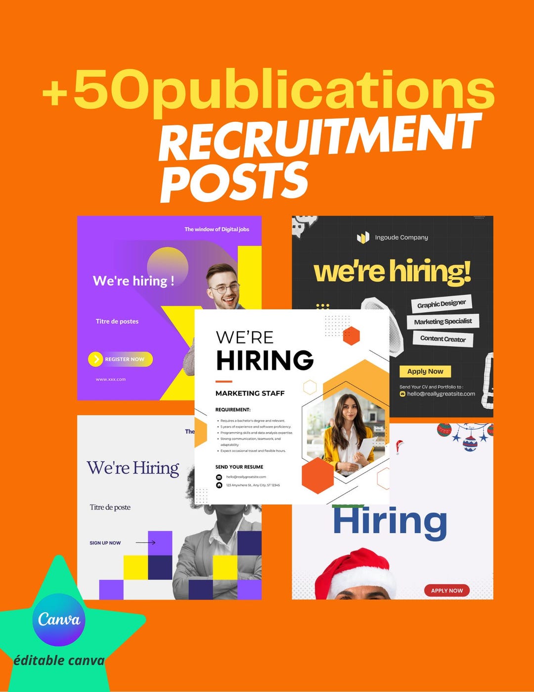Canva Template - +50 Recrutement Posts ( Linkedin+ Instagram+ Facebook ...