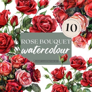 Bouquet Of Roses, includes 10 High-Quality PNGs, Watercolour, Digital Download