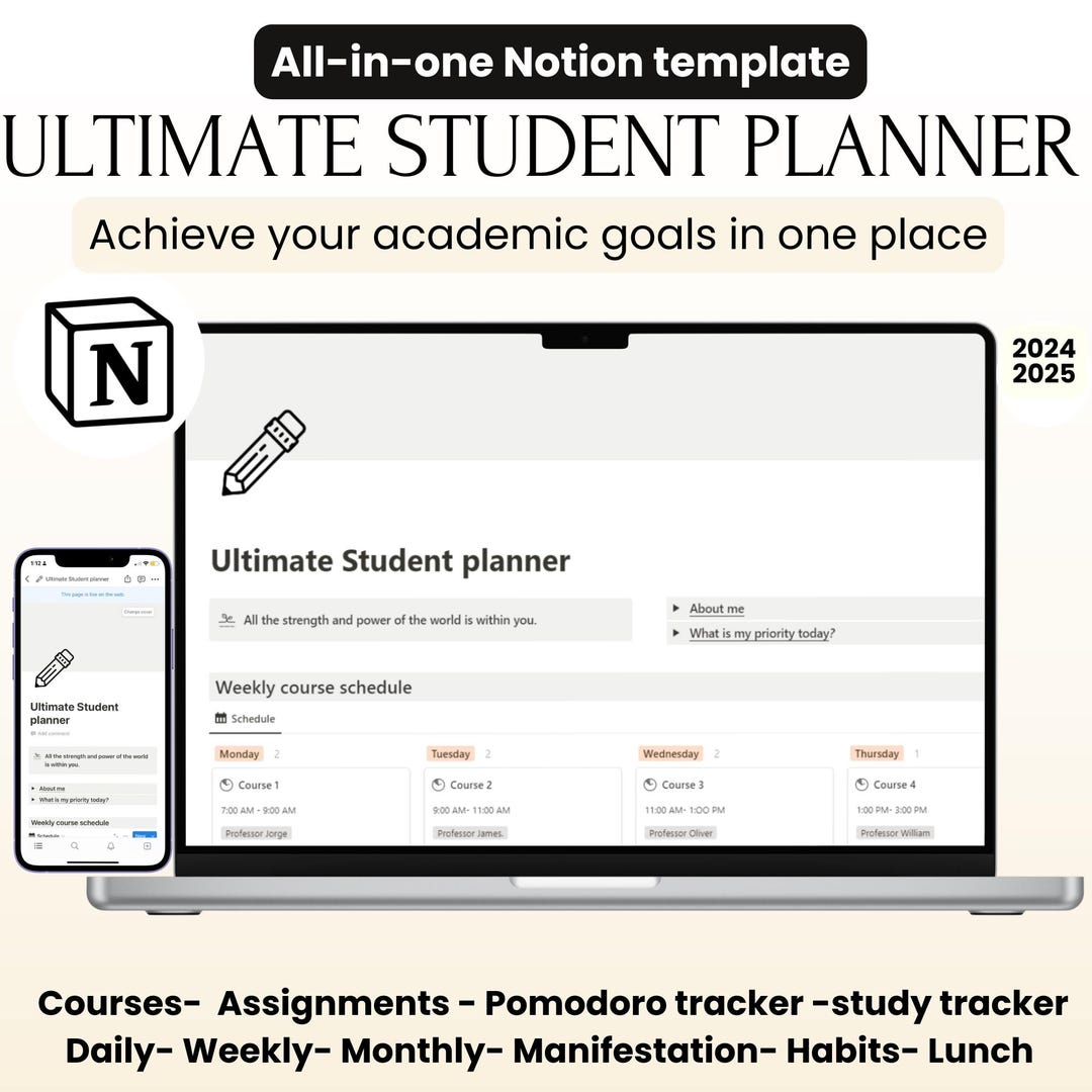 Notion Template, Academic Notion Template, Student Planner Notion ...