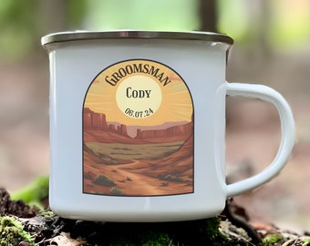 Canyon badge groomsman Enamel Camping Mug