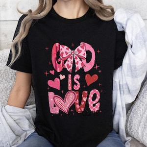 Valentine Bow Love Shirt Romantic Hearts Tee Gift for Her