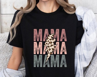 Retro Mama Shirt, Mothers Day Gift, Leopard Mama Tees, Motherhood Shirt, Vintage Mama Clothing, Birthday Gift for Mom, Mom Life Shirt