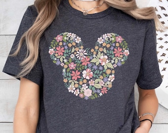 Flower Mickey Head Shirt,Disney Garden Tshirt,Floral Disney Tshirt,Disney Squad Shirt,Gardener Gift,Disney Trip Tshirt,Family Vacation Tee