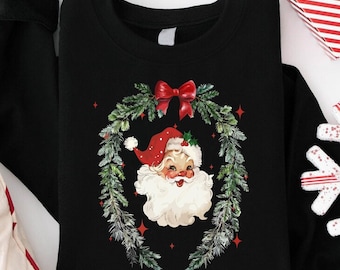 Retro Santa Sweatshirt, Christmas Family Sweatshirt, Women Christmas Tee, Cute Christmas Crewneck, Merry Christmas Shirt, Xmas Sweater