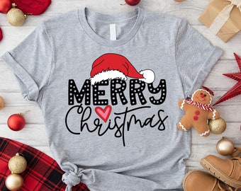 Merry Christmas Santa Hat Shirt, Xmas Holiday Family Gift