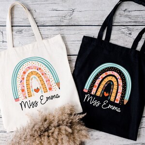 Personalized Rainbow Teacher Tote Bag, Custom Teacher Gift, Teacher School Bag, Teacher Appreciation Gift, Teachers Day Thank You Gift Tote
