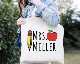 Personalized Teacher Name Tote Bag, Custom Teacher Gift, Custom Name Bag For Teacher, Teacher Appreciation Gift, Preschool Teacher Tote Bag