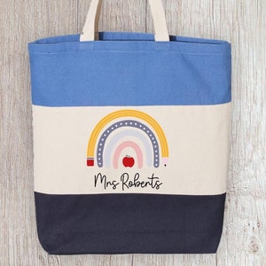 Personalized Teacher Tote Bag, Custom Teacher Gift Bag, Teachers Day Gift, Teacher Appreciation Bag, First Day Of School Rainbow Teacher Bag