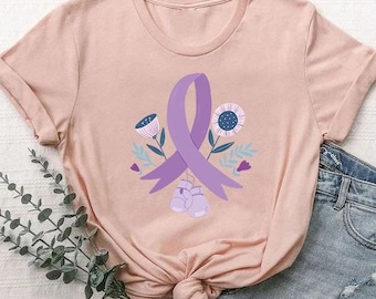 Floral Purple Ribbon Preemie Awareness Shirt, NICU Nurse Gift