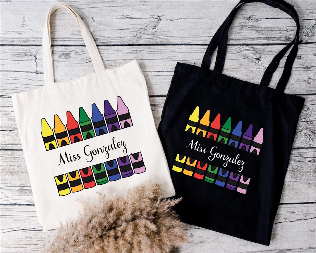 Custom Teacher Tote Bag, Personalized Crayons Teacher Tote, Teacher ...