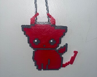 devil kitten perler necklace/rearview mirror hanger