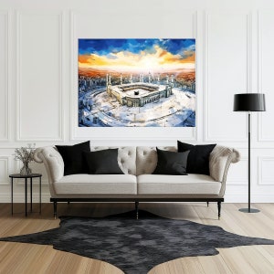 Direção Divina - Lona Aquarela Kaaba, Decoração de Arte Islâmica, Impressão em Tela de Arte de Parede Islâmica Moderna, Presentes Islâmicos e Decoração de Casa, Presentes Eid