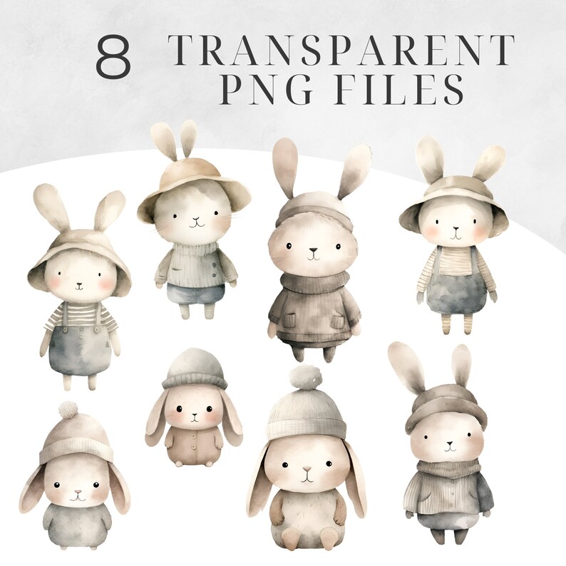 Rustic Easter Bunny Clipart, Watercolor Bunnies Clipart, Nursery Spring ...