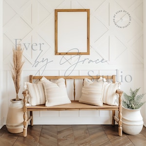 Wall Art Mockup, 9x12 Frame Mockup Entryway, Farmhouse Frame Mockup, Interior Mockup, Minimalist Mockup, Neutral White Tone Mockup, M025