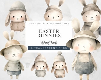 Rustic Easter Bunny Clipart, Watercolor Bunnies Clipart, Nursery Spring Clipart, Easter Clipart, Spring Bunnies Clipart, C006
