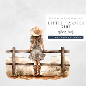 Clipart petite fermière, clipart fermière mignon, aquarelle fermière fille clipart, clipart ferme, unique PNG de haute qualité, C