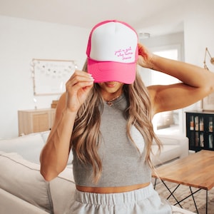 Just a Girl Who Loves Jesus Trucker Hat, Hot Pink Trendy Hat, Women&#39;s Baseball Cap, Christian Gift, Religious Hat, Trendy Christian Gift