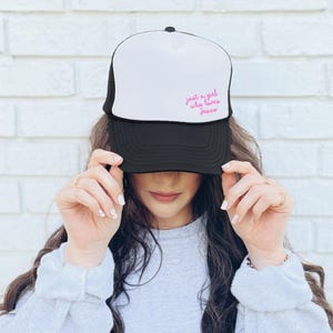 Just a Girl Who Loves Jesus Trucker Hat, Pink Black Navy Hat, Women&#39;s Baseball Cap, Christian Gift, Religious Hat, Trendy Christian Gift
