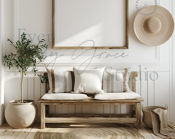 Modernes Bauernhaus-Wandkunst-Mockup, Wandkunst-Rahmen-Mockup, Bauernhaus-Rahmen-Mockup, 12x9 horizontaler Rahmen-Mockup, Innen-Mockup, M026