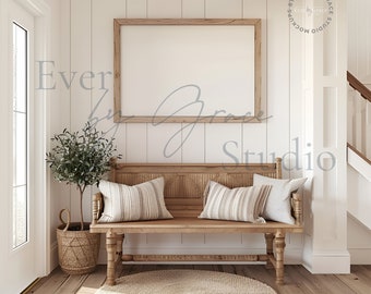 Bauernhaus-Wandkunst-Mockup, Wandkunst-Rahmen-Mockup, Bauernhaus-Rahmen-Mockup, horizontaler A1-Rahmen-Mockup, Innen-Mockup, M028