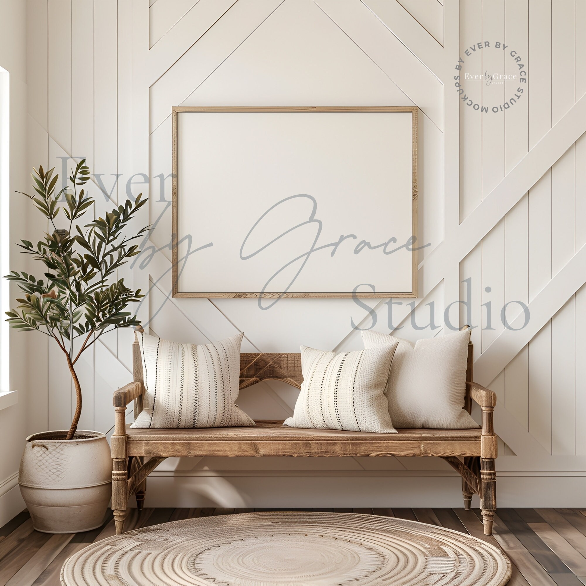 Modernes Bauernhaus Wand Kunst Mockup, Wand Kunst Rahmen Mockup, Bauernhaus Rahmen Mockup, 14x11 Horizontaler Rahmen Mockup, Innenmodell, M024