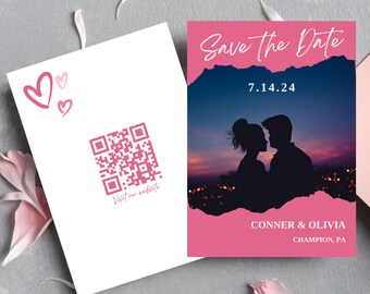 Save the Date Canva Template Wedding Invitations Pretty in Pink Casual Wedding Stationery Personalized Photo Card Save the Date