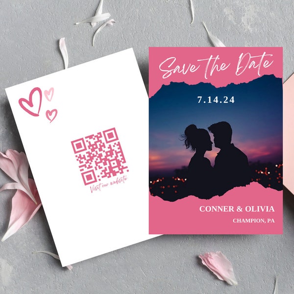 Save the Date Canva Template Wedding Invitations Pretty in Pink Casual Wedding Stationery Personalized Photo Card Save the Date