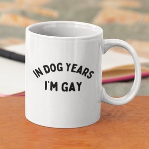 Funny Quote Mug for Gay Friend, In Dog Years Im Gay, Gay Pride Mug, LGBTQ Gift, Funny Gay Mug, Silly Gag Gift, Homosexual Coffee Mug
