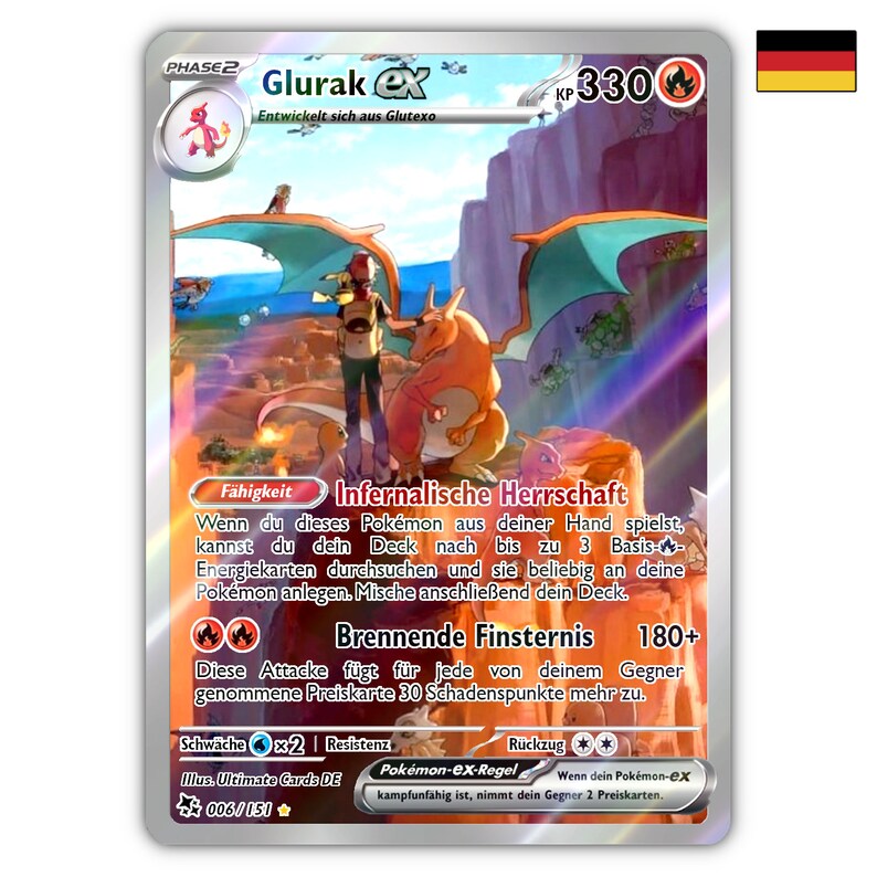 Glurak ex Fullart 003 Deutsch/Holo Proxy Professionelle Qualität Pokemon Karte Bild 1