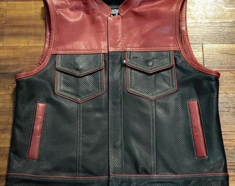 Leather Vest Maroon Purple leather Mens vest Perforated Mesh Leather Biker Vest Motorcycle Rider Vest Gifts For Men , Gifts For Him
