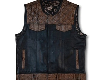Men's Hunt Club Vest Builder Diamond Quilted Brown Wax Leather Denim Style Custom Motorcycle Biker Vest Stinger's Men Leather Vest Gifts