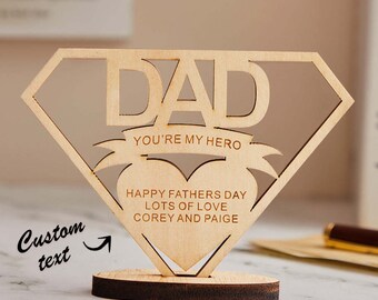 Custom Engraved DAD Wooden Plaque Stand Personalized Keepsake Father's Day Gifts