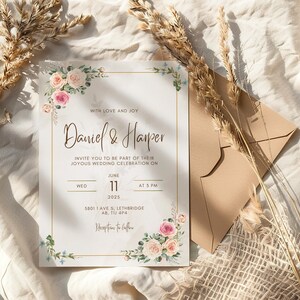 Elegant Floral Summer Wedding Invitation Template | Editable & Printable Wedding Invite Template | Minimalistic Wedding Stationary Template