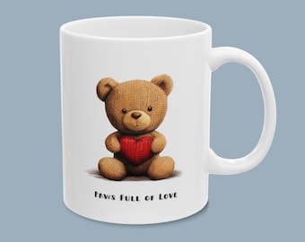 Paws Full of Love Baby Bear Ceramic Mug | Valentine's Day Gift | 11oz and 15oz Durable Coffee Cup | BPA and Lead-Free