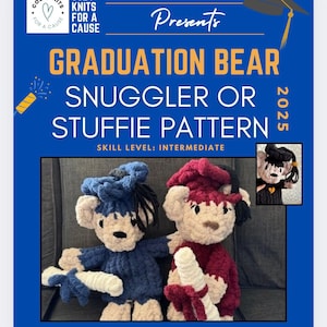 Graduation Bear Snuggler/Stuffie PDF Pattern with Pictures/Finger Knit Graduation Bear/Chunky Knit Graduation Bear/Chunky Knit Bear