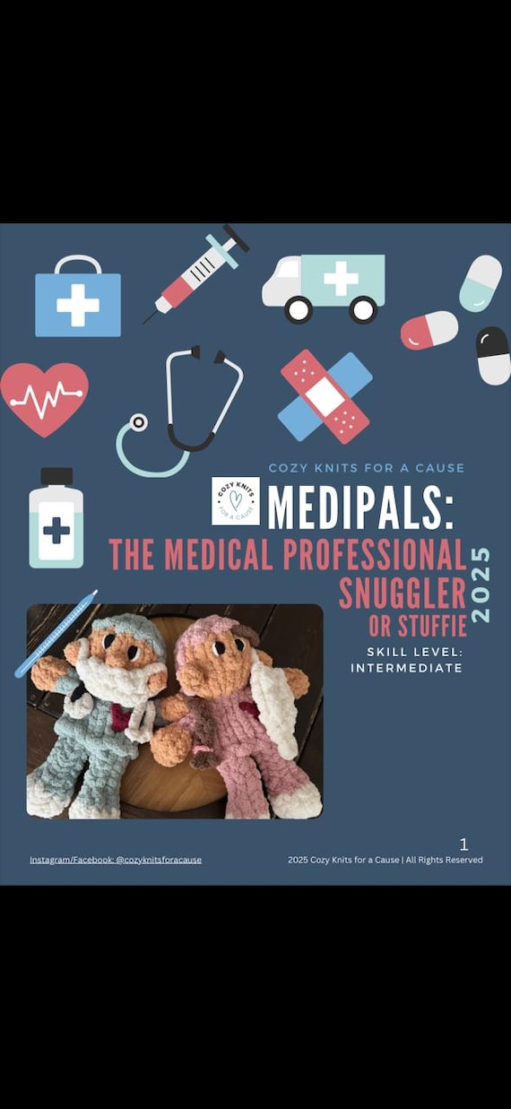 MediPals:The Medical Professional Snuggler/Stuffie (no video tutorial) PDF Pattern with Pictures/ Finger Knit Medical Professional