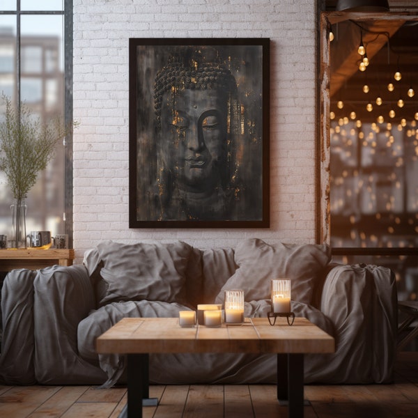 Black & Gold Lord Buddha Face Art, Modern Face Abstract Wall Art, Buddha Wall Art Decor, Home Wall Decor, Living Room Art, Farmhouse Decor