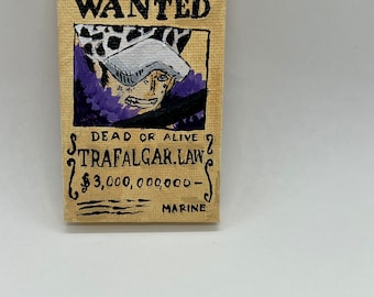 Mini dipinto acrilico con poster ricercato di Trafalgar Law