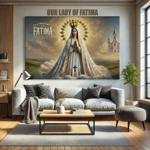 Our Lady of Fatima Canvas Print with Golden Details - Virgin Mary - Religious Home Decor, Spiritual Gift, Catholic Art
