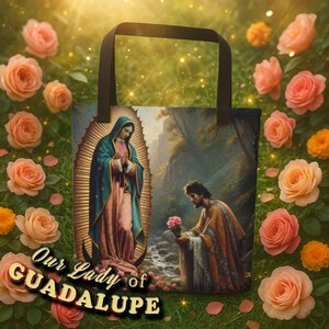 Unsere Dame von Guadalupe Einkaufstasche, Virgen de Guadalupe, katholisches Geschenk, religiöse Einkaufstasche, mexikanische Kunsttasche, spirituelle Geschenke