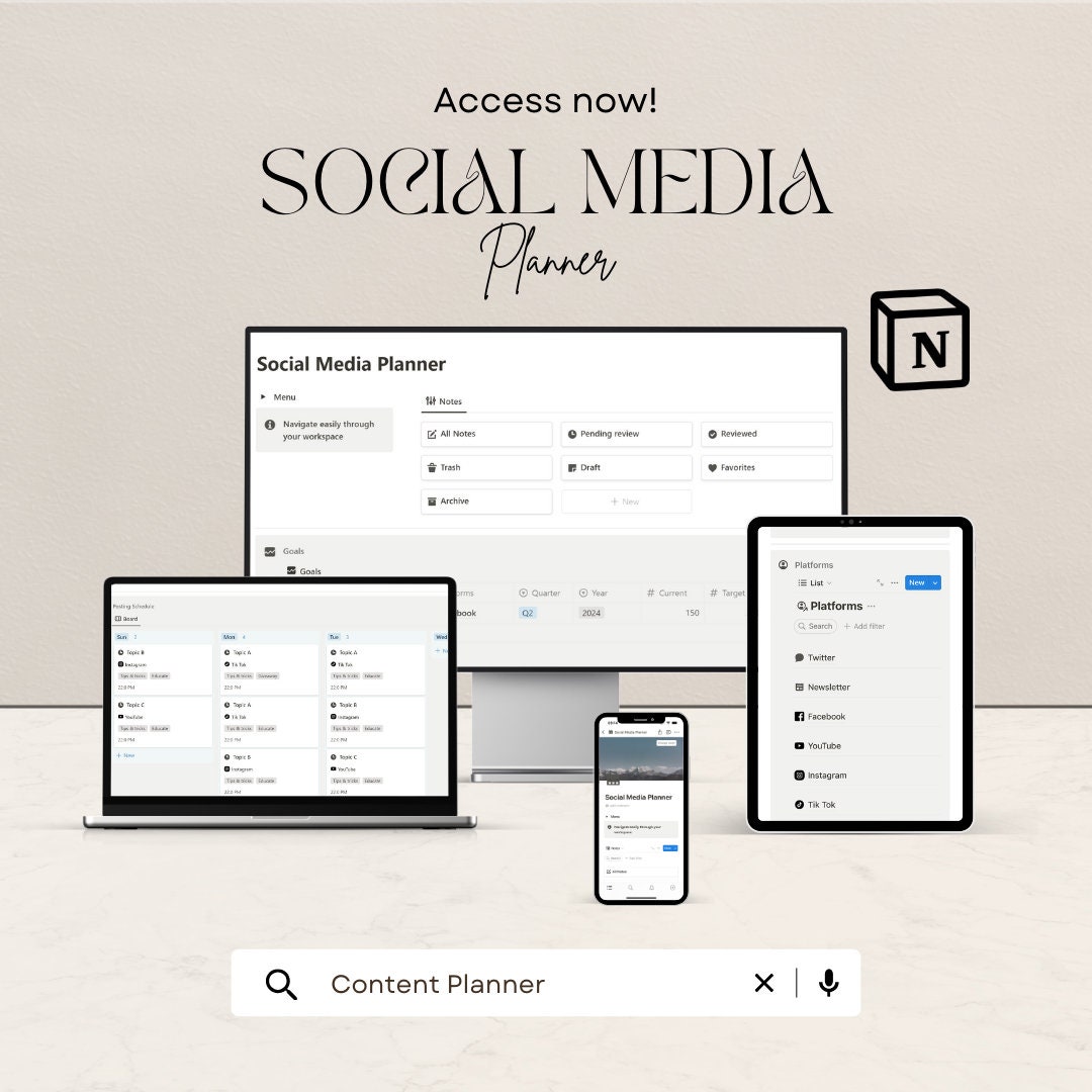 Notion Template Social Media Planner Social Media Dashboard Digital