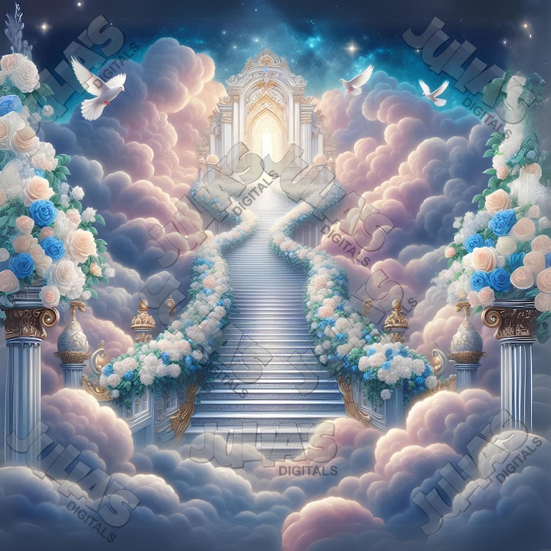 Memorial, Background, Blue, Pink, Roses, Doves, Heaven, Wings, Golden ...