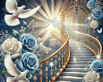 Mahnmal, Blau, Hintergrund, Rosa, Rosen, Tauben, Himmel, Flügel, Golden Gate, Torbogen, Himmlische Treppe, Wolken, Gelassen, Himmlisch, ätherisch