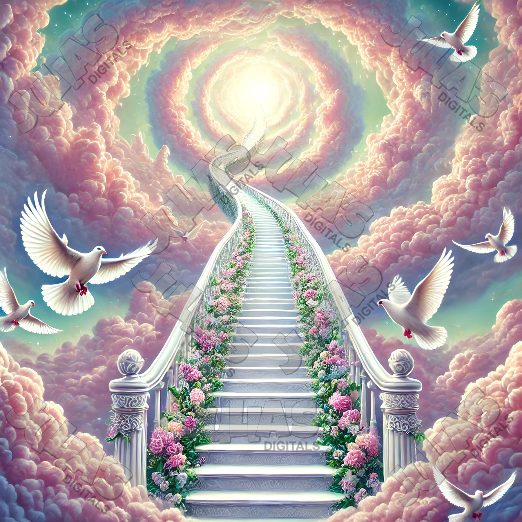 Memorial, Background, Blue, Pink, Roses, Doves, Heaven, Wings, Golden ...